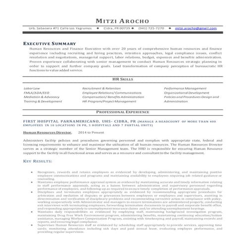 Mitzi Arocho resume- Human Resource Director