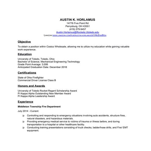 Austin Horlamus Resume | PDF