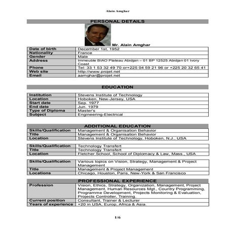 CV Mr. Alain Amghar in English | PDF