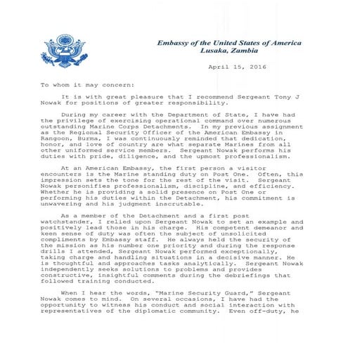 Letter of Recommendation Regional Security Officer