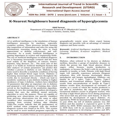 K-Nearest Neighbours based diagnosis of hyperglycemia