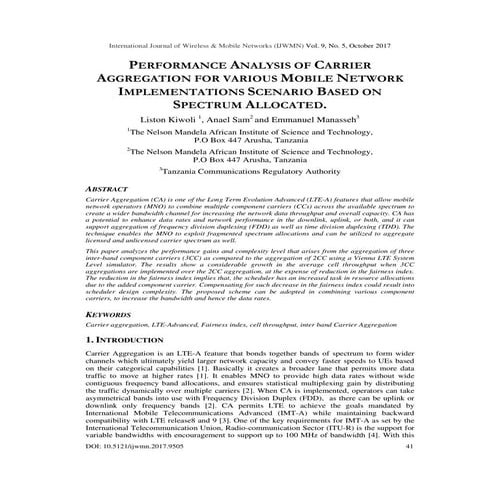 PERFORMANCE ANALYSIS OF CARRIER AGGREGATION FOR VARIOUS MOBILE NETWORK IMPLEM...