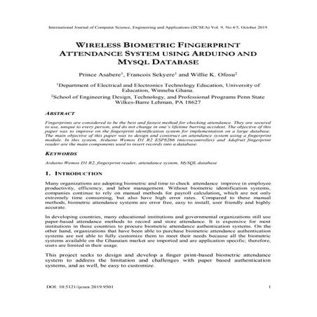 WIRELESS BIOMETRIC FINGERPRINT ATTENDANCE SYSTEM USING ARDUINO AND ...