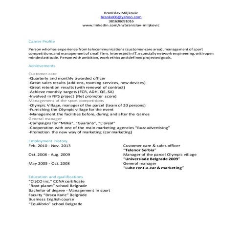 CV Branislav Miljkovic