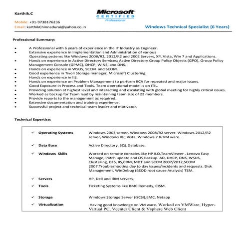 Karthik-Windows Server and VMware Administrator_6+years EXP CV