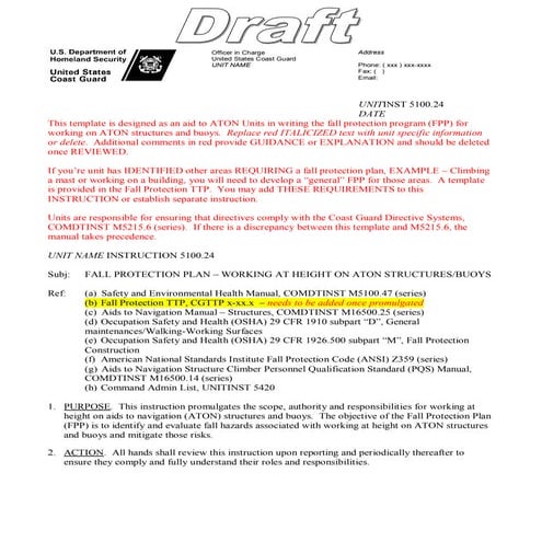 Fall Protection Plan Example Template