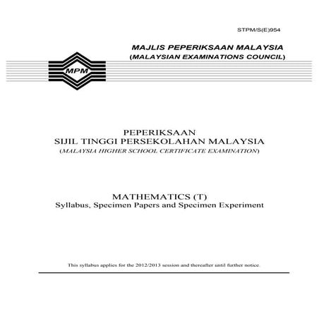 954 Sukatan Pelajaran Matematik (T) STPM (Baharu)