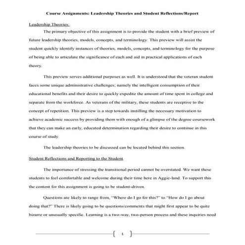 6c Course Assignments Leadership Theories and Student Reflections Report