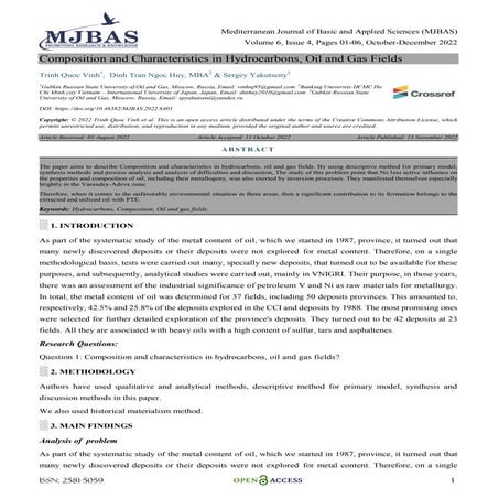 Composition and Characteristics in Hydrocarbons, Oil and Gas Fields 