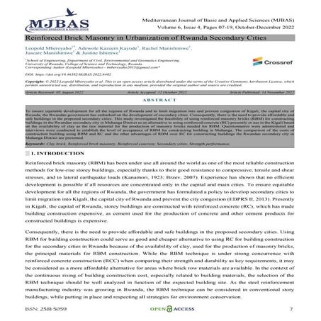Reinforced Brick Masonry in Urbanization of Rwanda Secondary Cities 