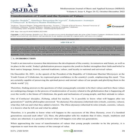 Transformation of Youth and the System of Values 