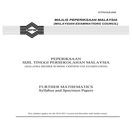 956 Sukatan Pelajaran Matematik Lanjutan STPM (Baharu)