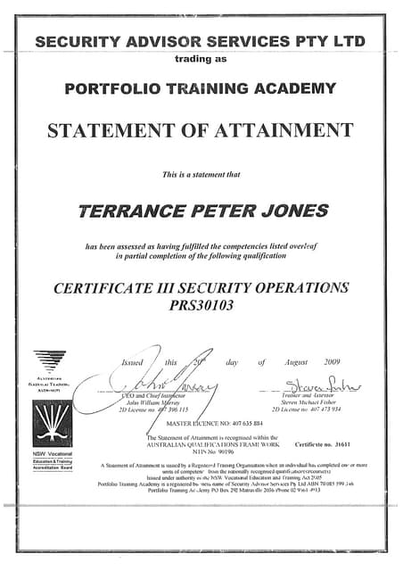Certificate 111 Security Operations PDF Certificate 111 Security Operations PDF