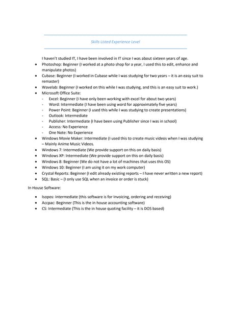 Skills Listed Experience Level