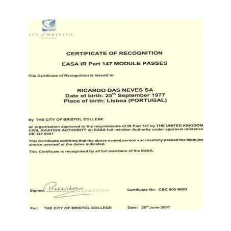 Certificate of recognition