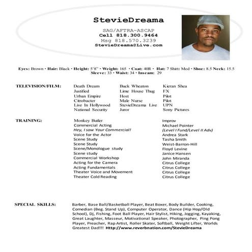 StevieDreama 2017 SAG BIO