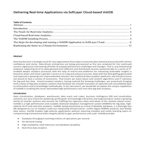 VoltDB on SolftLayer Cloud