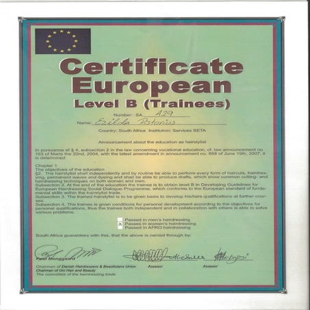 Hairdressing certificate | PDF