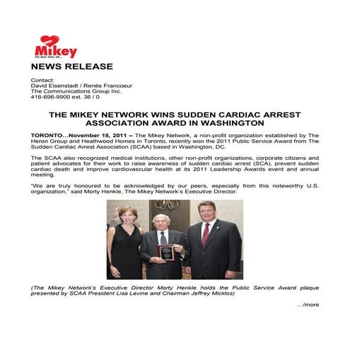 Mikey Network Wins Sudden Cardiac Arrest Association Award in Washington, DC ...