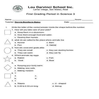 Science 3 long test | DOCX