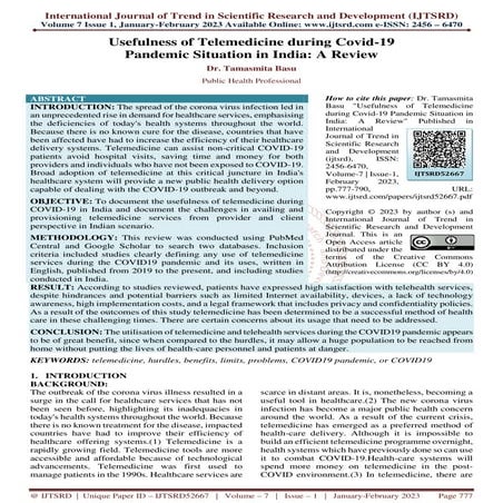 Usefulness of Telemedicine during Covid 19 Pandemic Situation in India ...