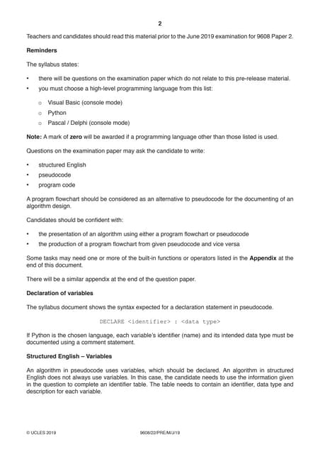 9608 Computer Science Cambridge International AS level Pre-Release May June p...