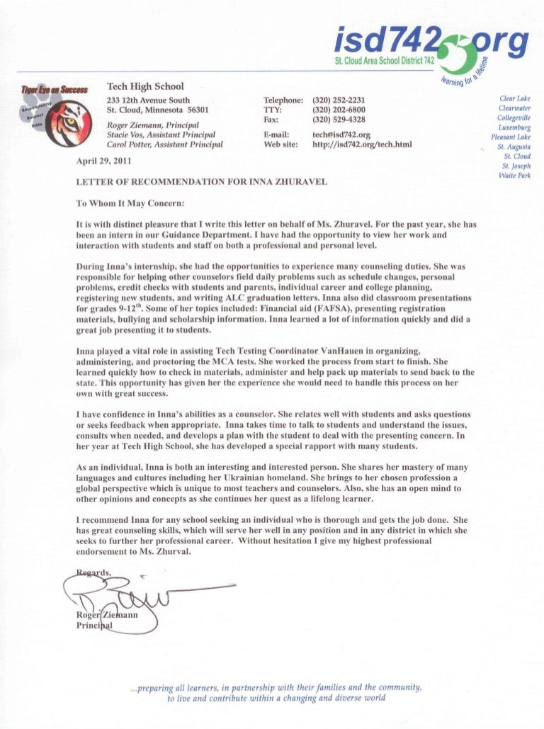 tech high school principal s recommendation letter for letter of recommendation for assistant principal from teacher