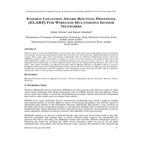 ENERGY LOCATION AWARE ROUTING PROTOCOL (ELARP) FOR WIRELESS MULTIMEDIA SENSOR...