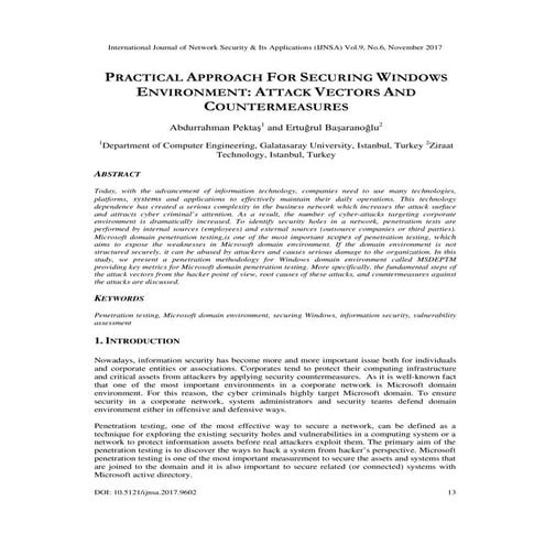 PRACTICAL APPROACH FOR SECURING WINDOWS ENVIRONMENT: ATTACK VECTORS AND COUNT...