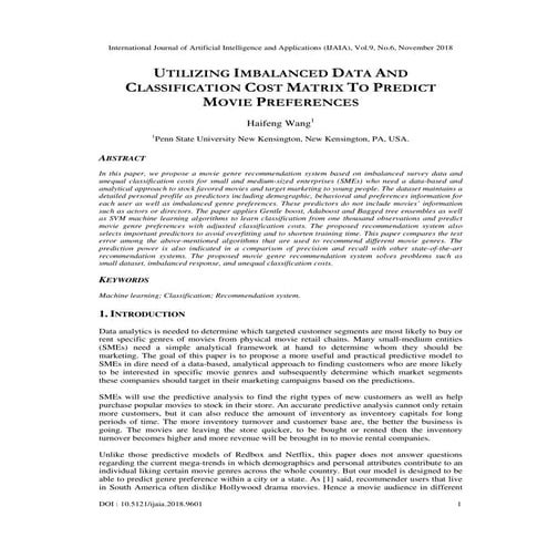 UTILIZING IMBALANCED DATA AND CLASSIFICATION COST MATRIX TO PREDICT MOVIE PRE...