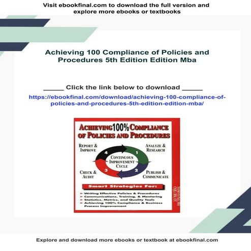 Achieving 100 Compliance of Policies and Procedures 5th Edition Edition Mba