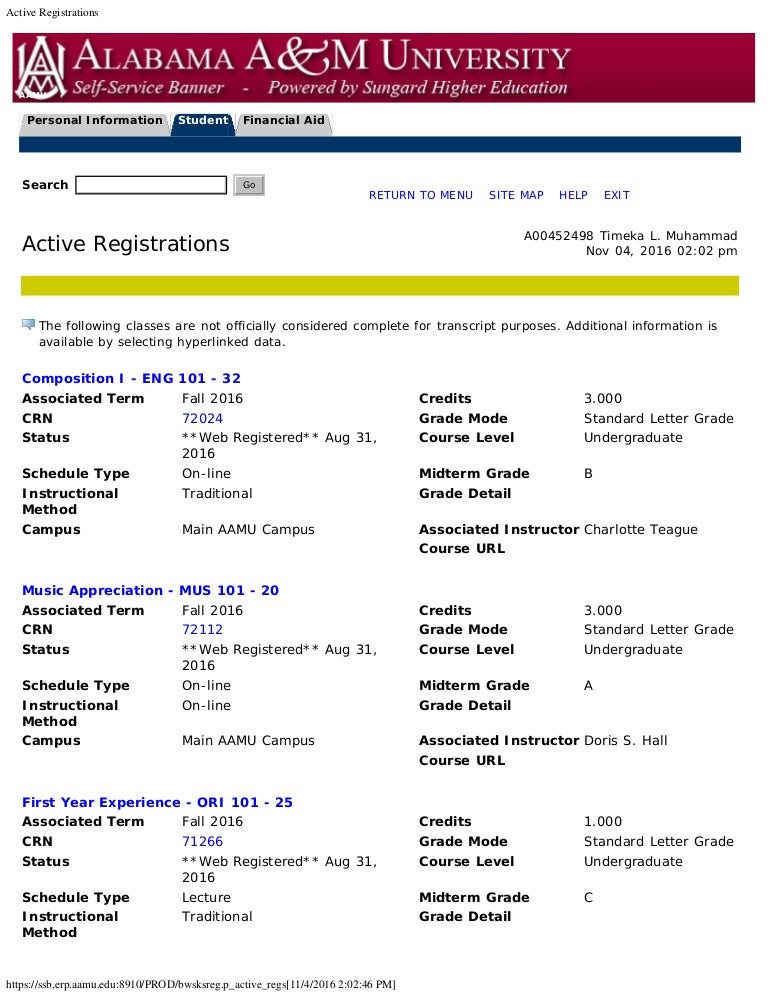 Active Registrations For Alabama A M Timeka Muhammad