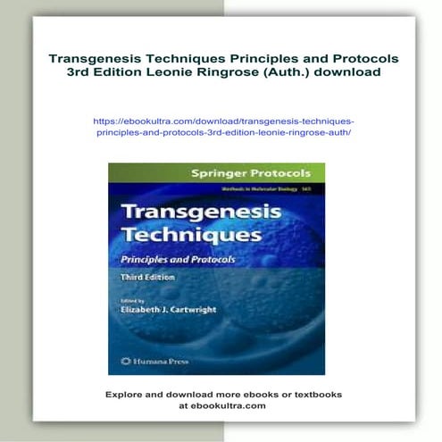 Transgenesis Techniques Principles and Protocols 3rd Edition Leonie Ringrose ...