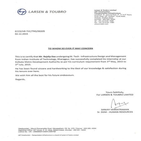 L&T- Internship Completion letter