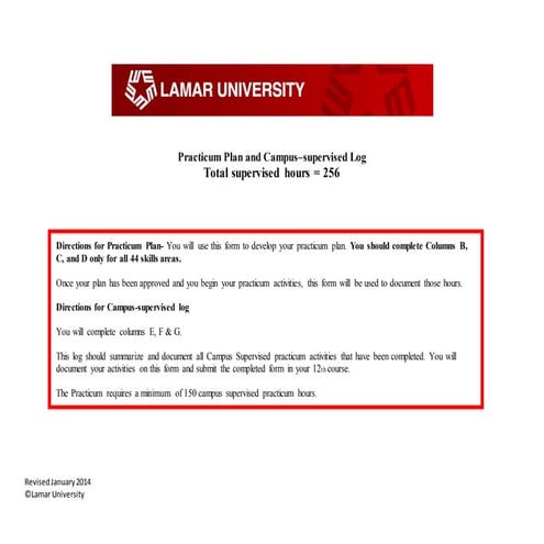 Practicum Plan and Campus-supervised practicum activities log