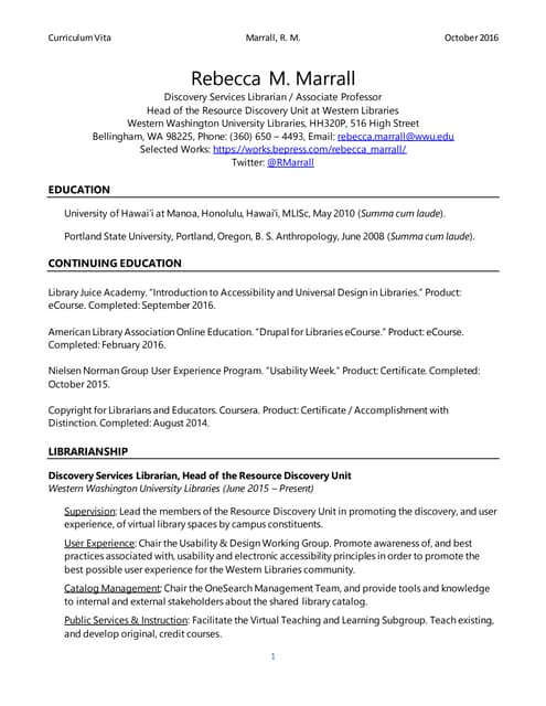 Marrall Curriculum Vita