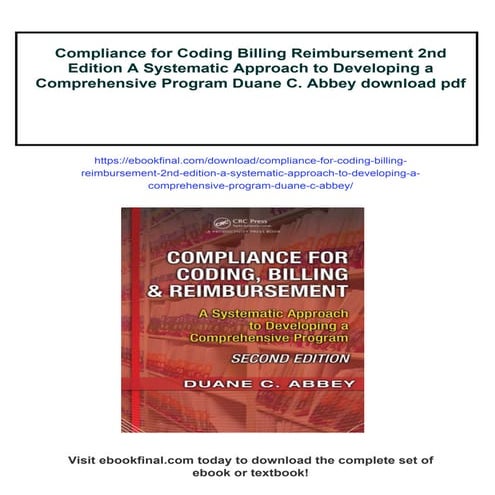 Compliance for Coding Billing Reimbursement 2nd Edition A Systematic ...