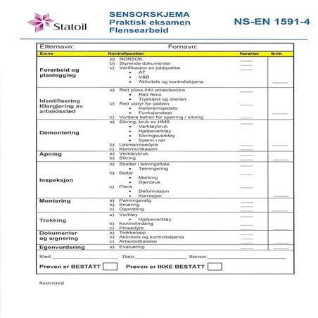 Sensor Skjema .Praktisk Eksamen flensearbeid.