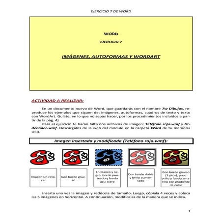 G) Imágenes, autoformas y Wordart