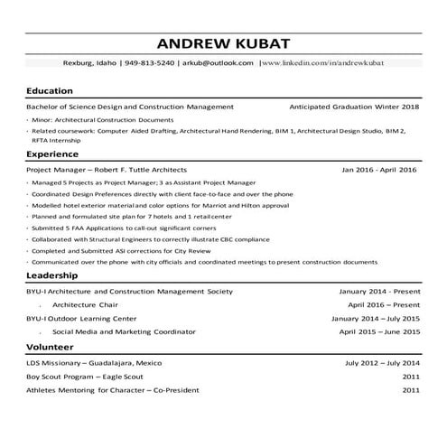 Andrew Kubat Resume 07.12.16