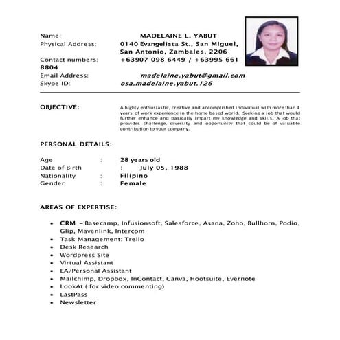 Curriculum Vitae Madelaine