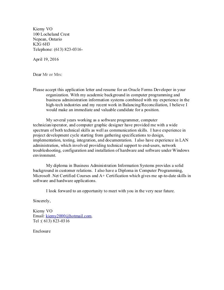 COVER LETTER Oracle Forms Developer COVER LETTER Oracle Forms Developer