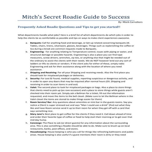 Mitch's Secret Roadie Guide to Success