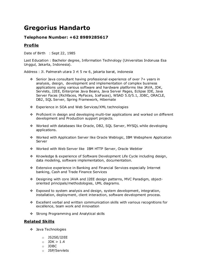 j2ee consultant resume