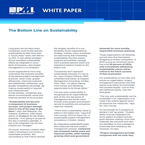 Bottom Line on Sustainability-PMI 