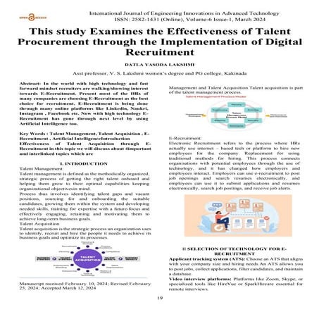 This study Examines the Effectiveness of Talent Procurement through the Imple...