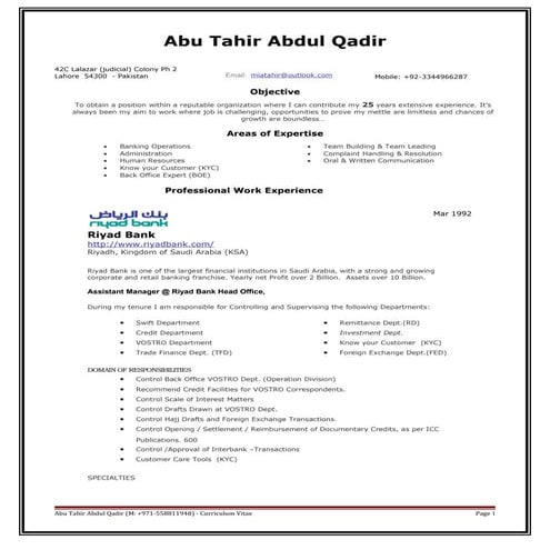 Abu Tahir Abdul Qadir CV - without cover Letter | PDF