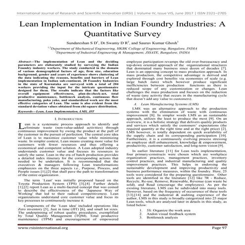 Lean Implementation in Indian Foundry Industries: A Quantitative Survey