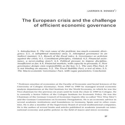 The European crisis and the challenge of efficient economic governance by Jue...