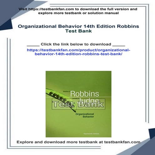 Organizational Behavior 14th Edition Robbins Test Bank | PDF